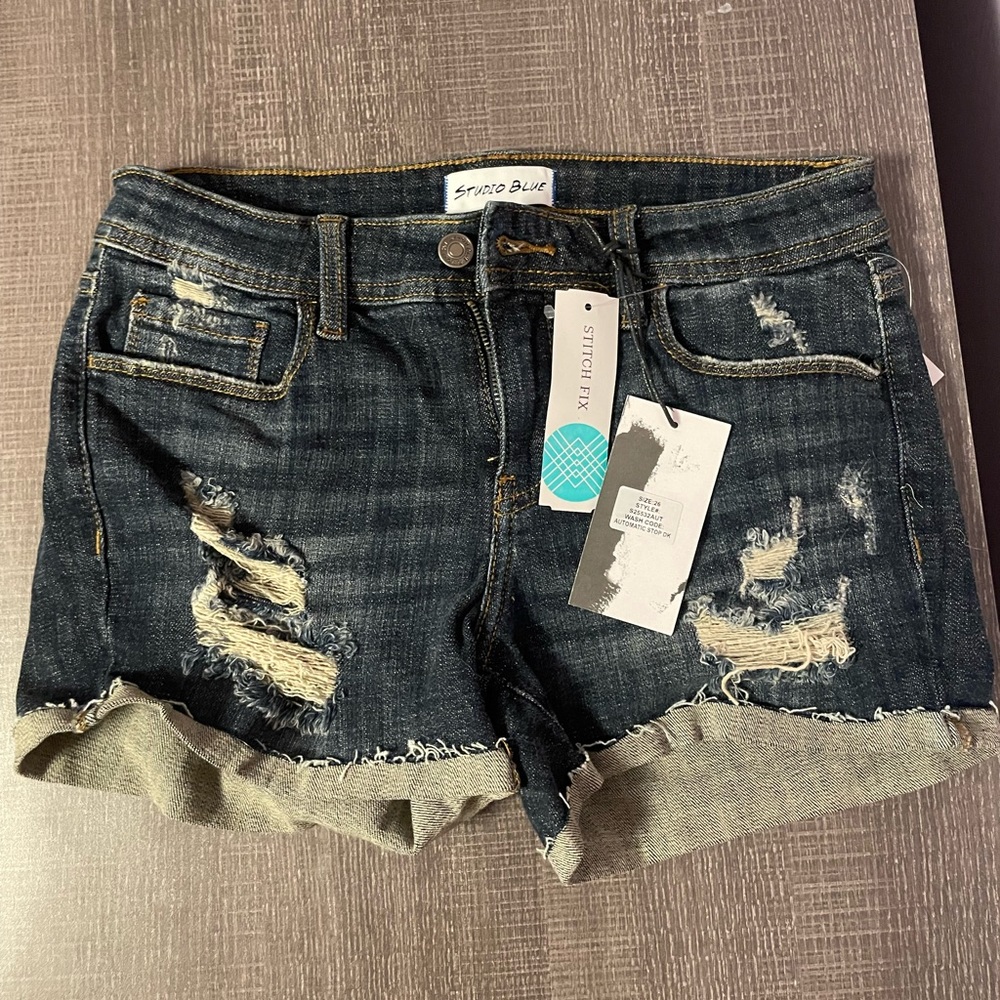 Studio Blue distressed denim shorts 26 NWT